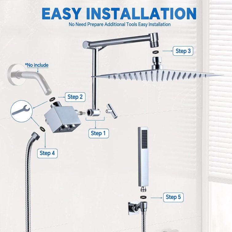 TELOVIN All Metal Rain Shower Head with Handheld Spray, Push Button 4